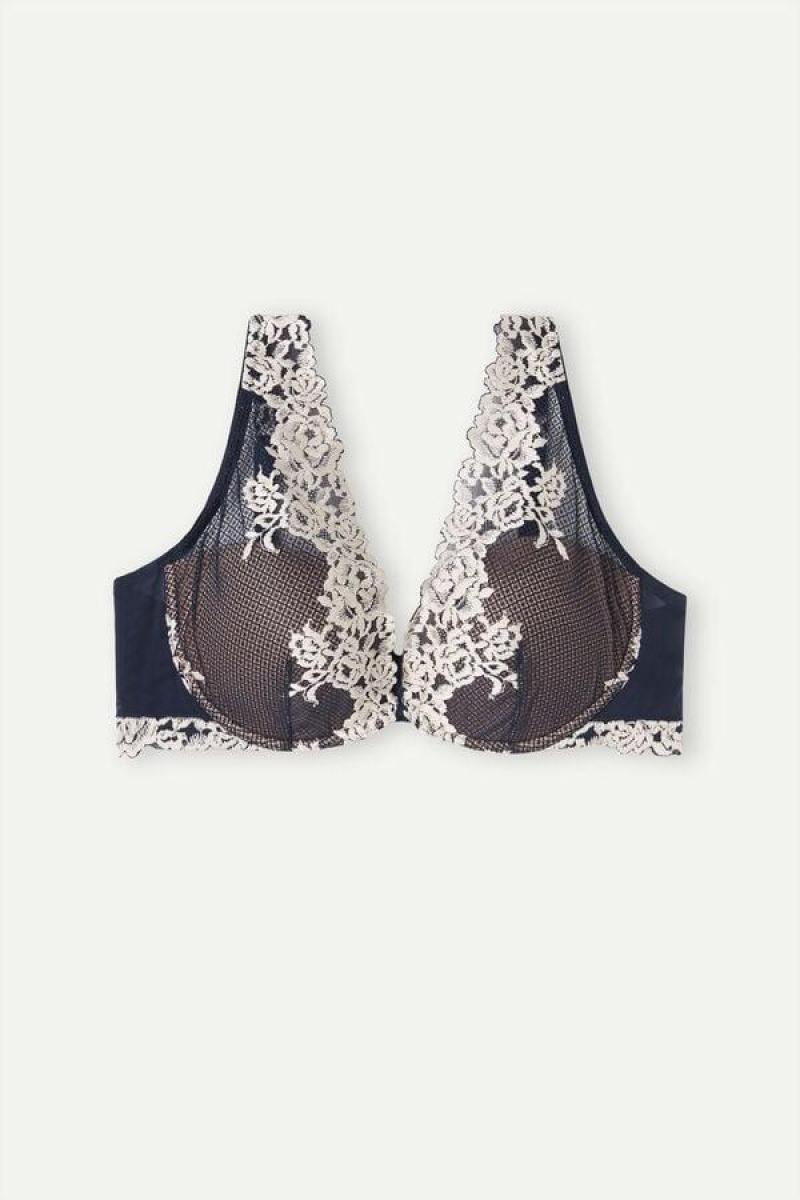 Sutiene Dama Intimissimi Pretty Flowers Elena Balconette Albastri Inchis Galbeni Deschis | RO SO1231