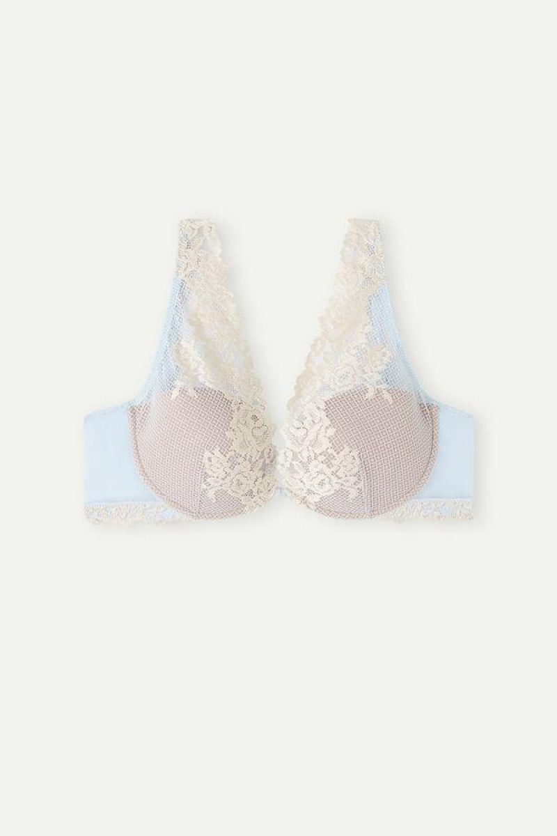 Sutiene Dama Intimissimi Pretty Flowers Elena Balconette Albastri Albi | RO DN1232