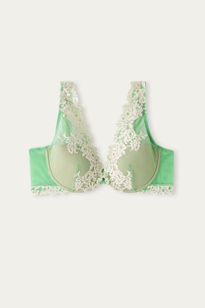 Sutiene Dama Intimissimi Pretty Flowers Elena Balconette Verde Menta Albi | RO GL1234