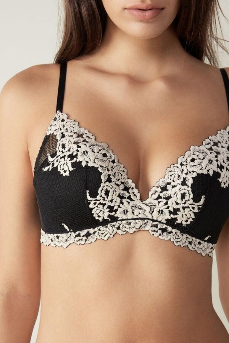 Sutiene Dama Intimissimi Pretty Flowers Fabiola Push-up Negrii Albi | RO NB1322