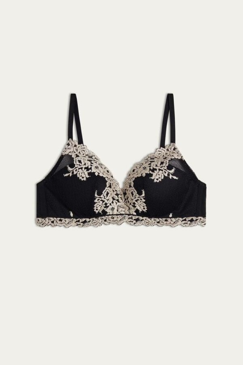 Sutiene Dama Intimissimi Pretty Flowers Fabiola Push-up Negrii Albi | RO NB1322