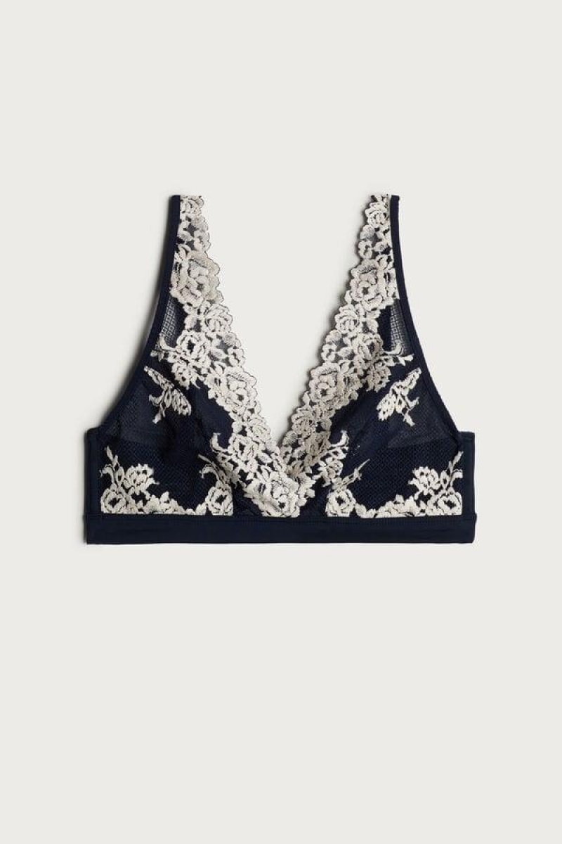 Sutiene Dama Intimissimi Pretty Flowers Lara Triangle Albastri Inchis Galbeni Deschis | RO FM1441