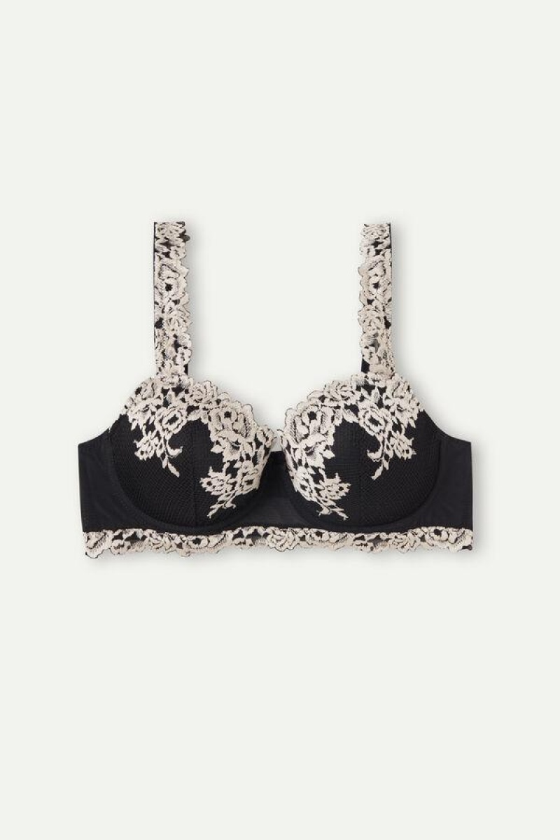 Sutiene Dama Intimissimi Pretty Flowers Sofia Balconette Negrii Albi | RO YU1563