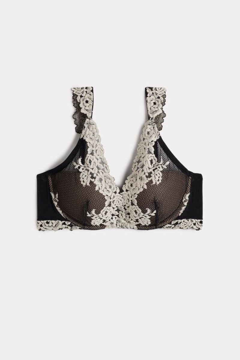 Sutiene Dama Intimissimi Pretty Flowers Giorgia Balconette Negrii Albi | RO WY1637