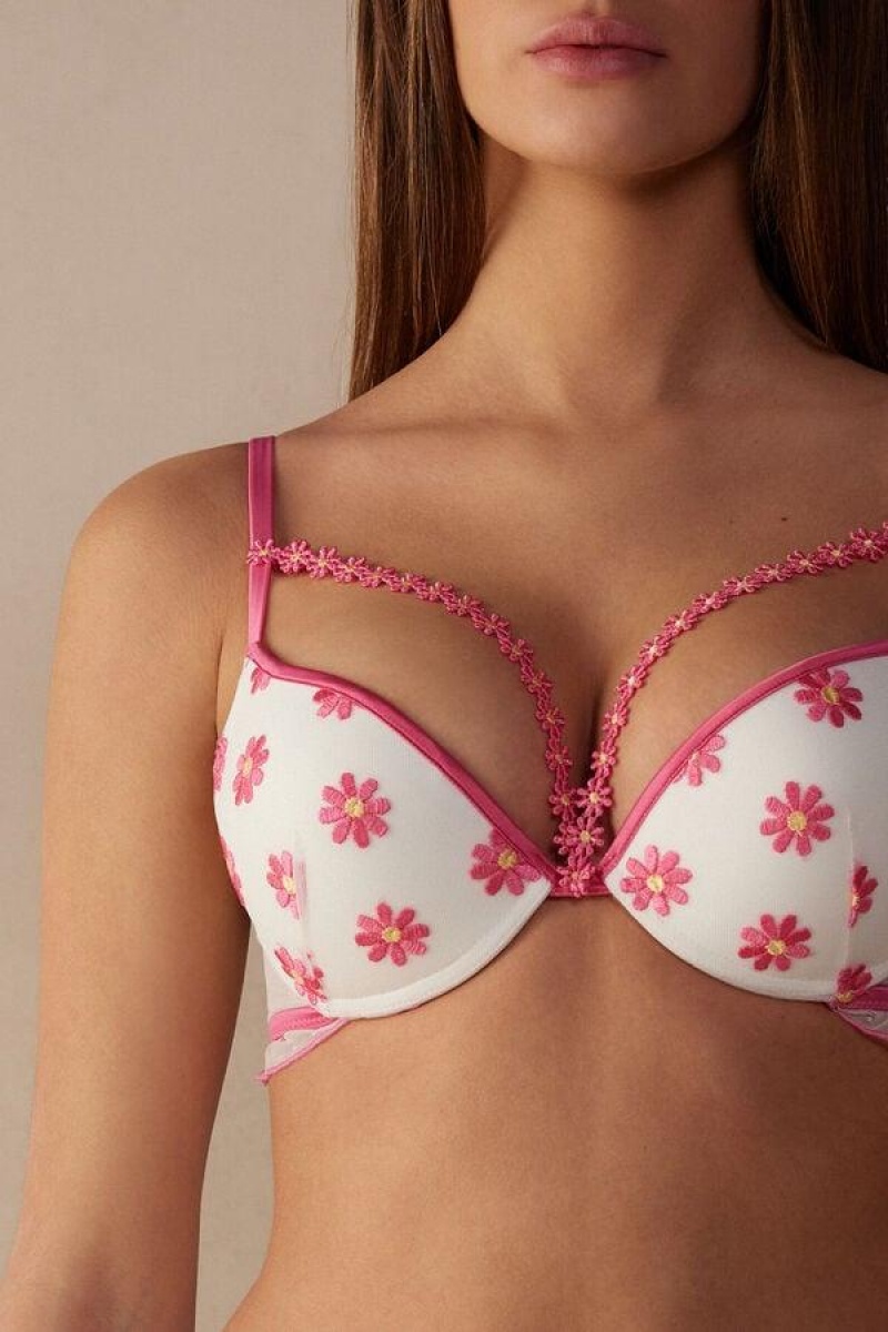 Sutiene Dama Intimissimi Sweet Like Daisies Simona Super Push-up Fucsie Roz Albi | RO MA1271