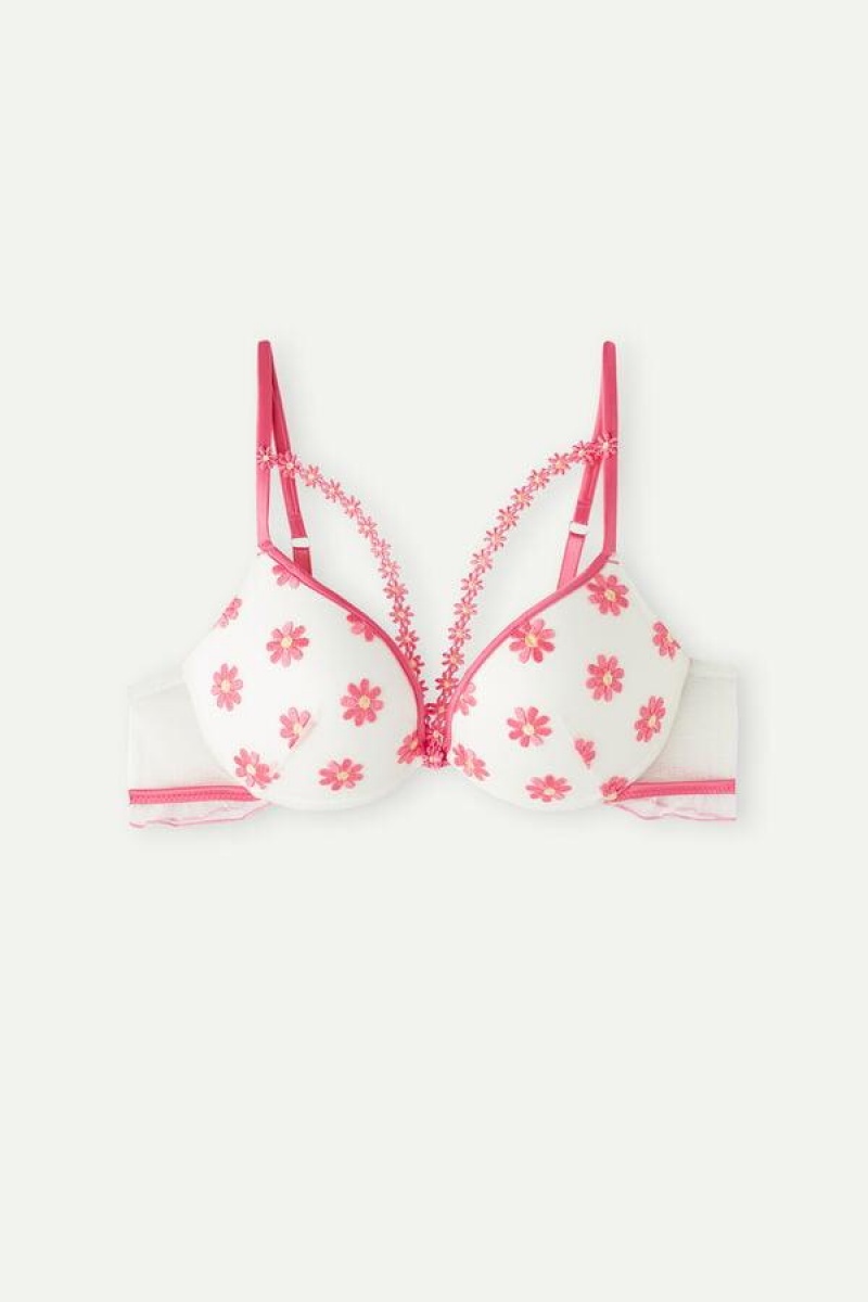 Sutiene Dama Intimissimi Sweet Like Daisies Simona Super Push-up Fucsie Roz Albi | RO MA1271