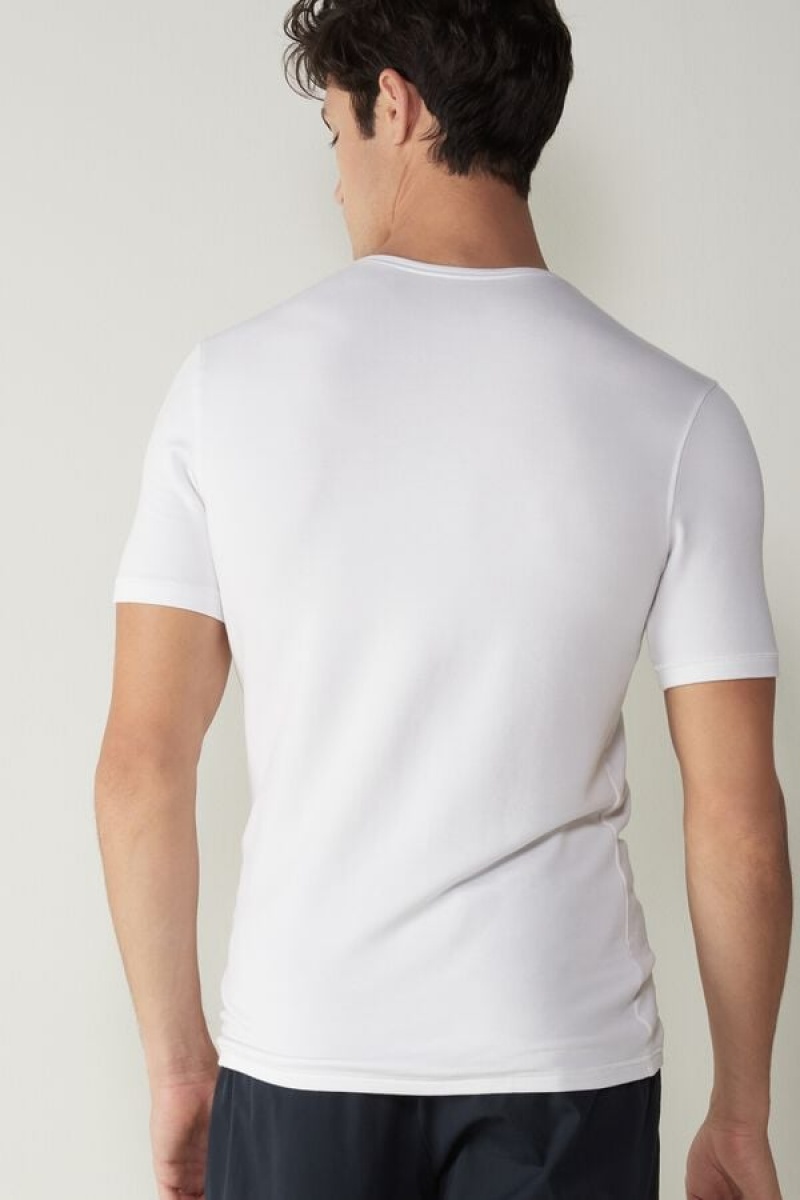 Tricouri Barbati Intimissimi Scurte-Sleeve Modal-Cashmere Albi | RO QZ2993